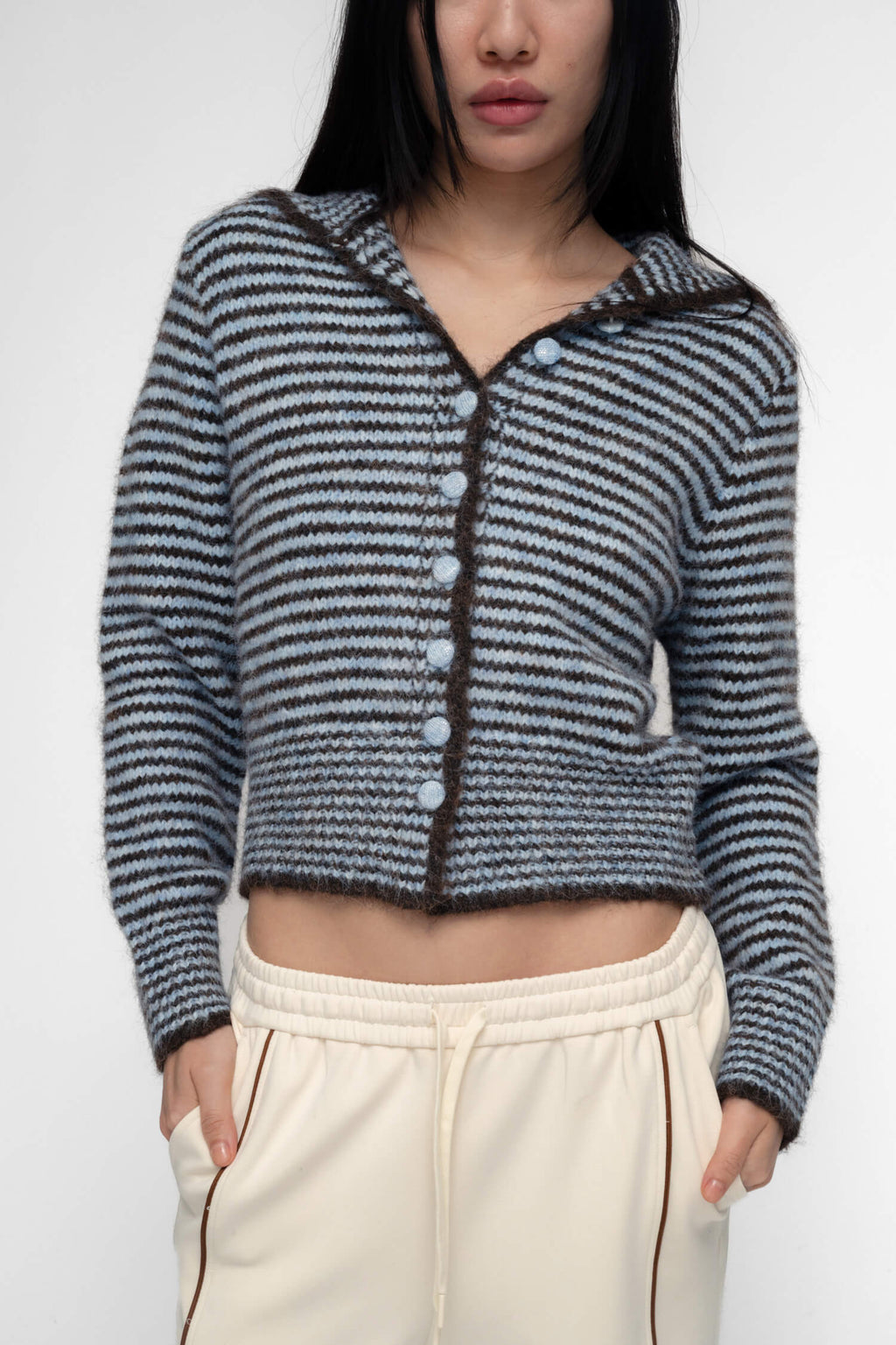 HO-SOOK KNIT CARDIGAN IN BLUE STRIPE