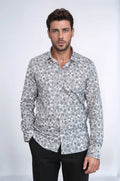 Bloom Patterned Dark Slim Fit Grey Men Shirt - Wessi