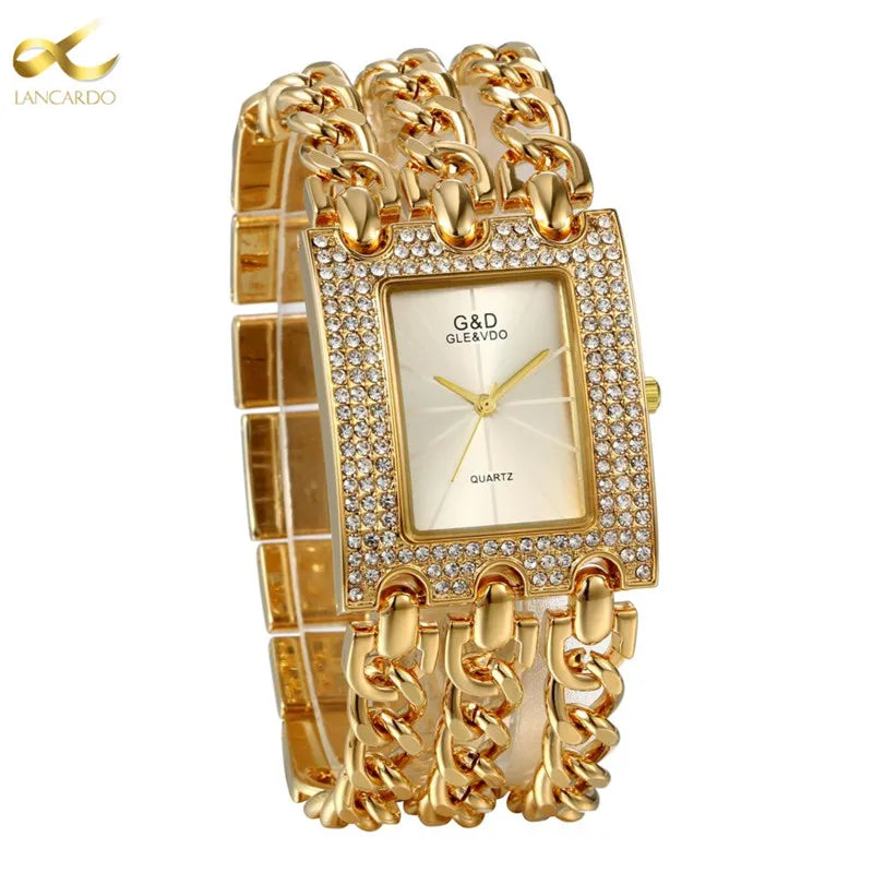 LANCARDO Women’s Rectangle Quartz Watch with Alloy Bracelet