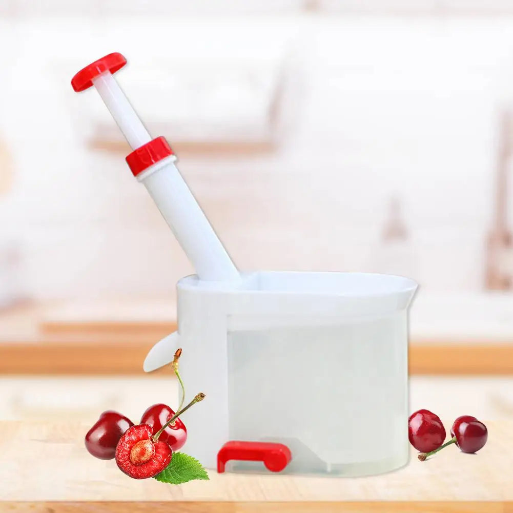 Manual Cherry Pitter with Suction-Cup Base, White
