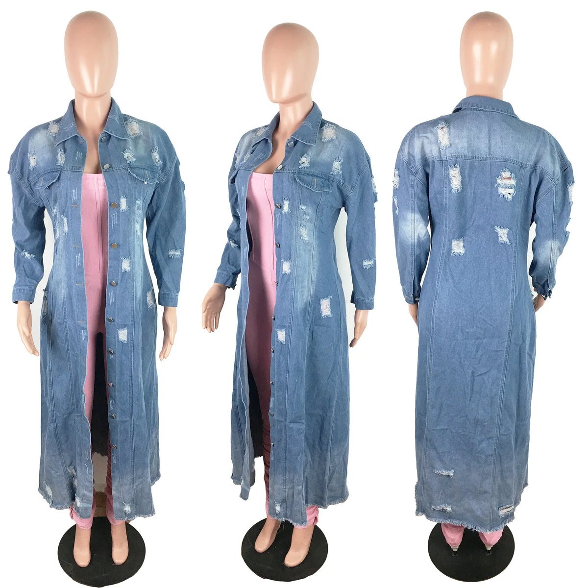 Fashion Women's Long Sleeve Denim Windbreaker Cardigan Denim Long Coat