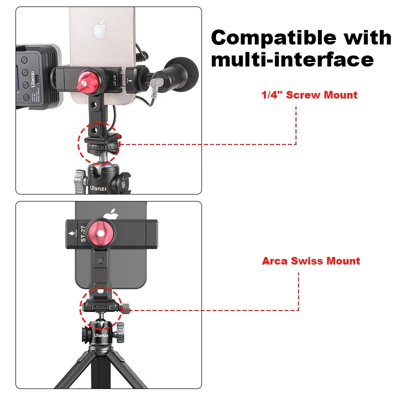 Ulanzi ST-27 Smartphone Tripod Mount with 3 Cold Shoes