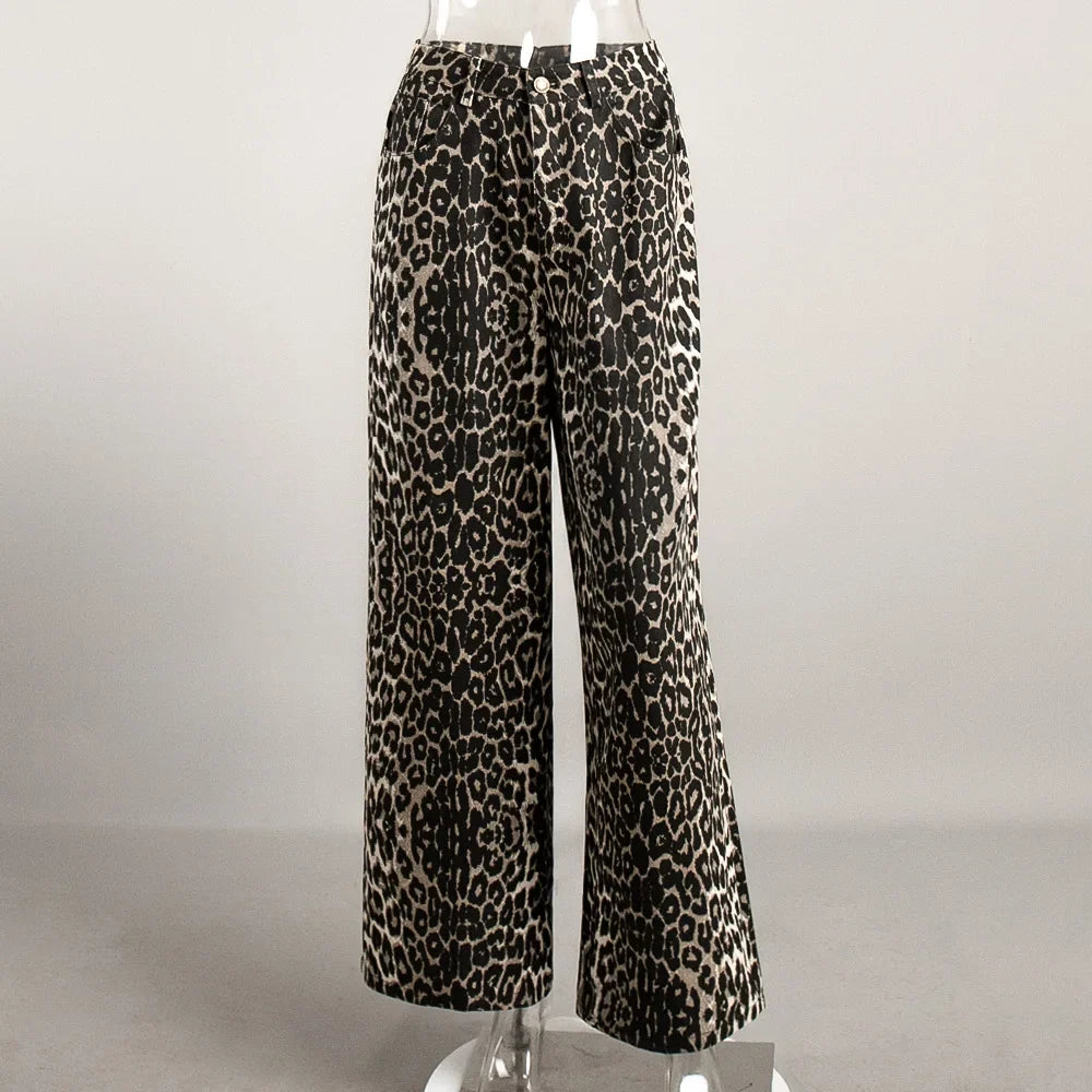 Enyami Leopard Print Women's Streetwear Wide-leg Drape Baggy High Waist Loose Casual Mopping Pants