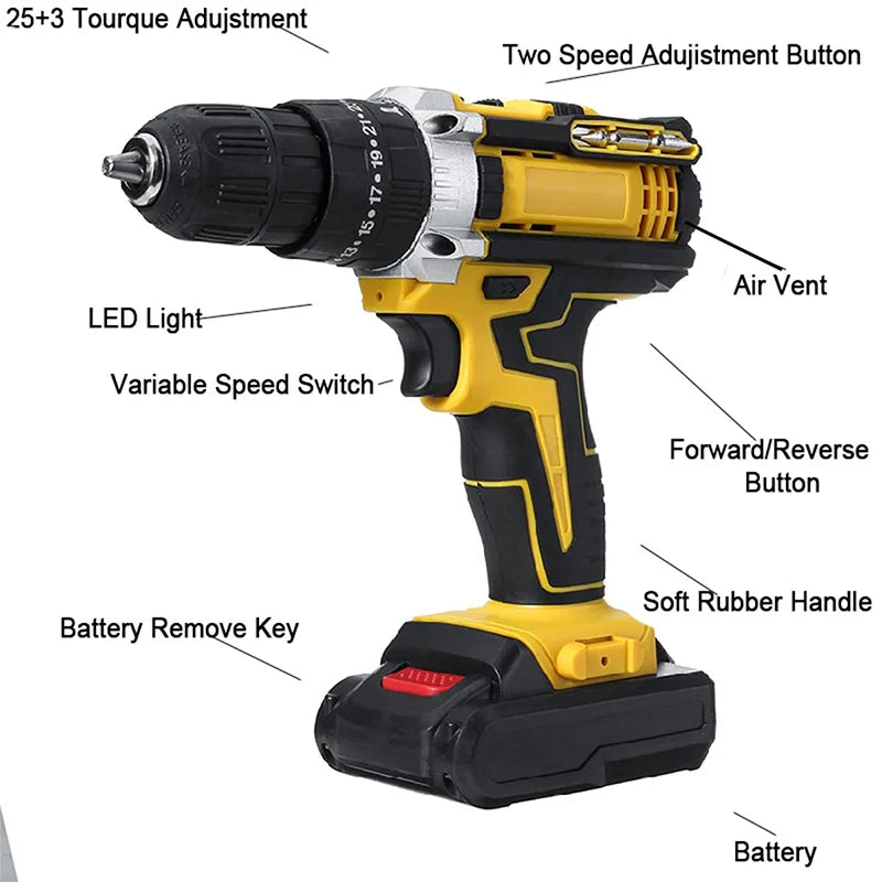 Gisam 21V Cordless Drill and Screwdriver, 28 N·m Torque