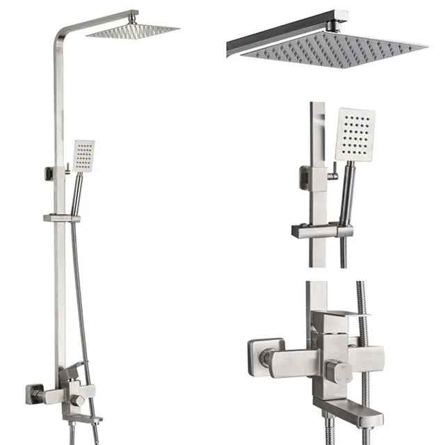 Wall-Mounted Rainfall Shower Faucet Set with Slide Bar