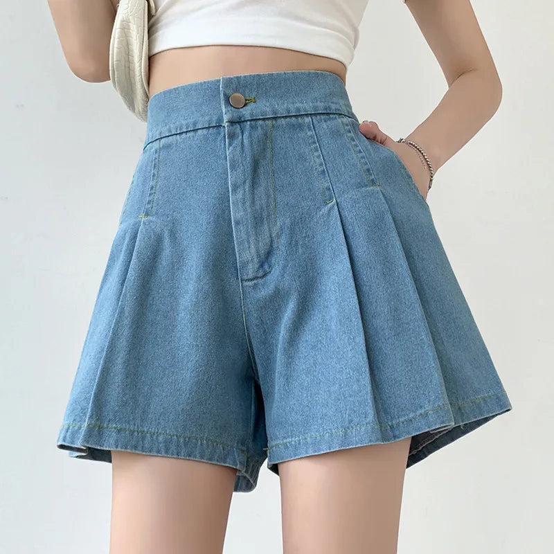 Plus Size Women's Denim Shorts Summer A-line WideLeg Baggy Tight High Waisted Women Casual Jeans