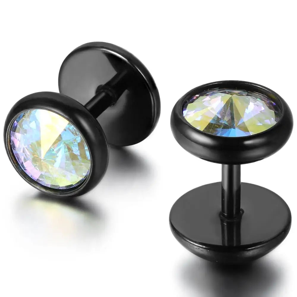 BONISKISS Men Earrings Stainless Steel Black Blue Barbell Type Stud Earrings For Men And Women Unisex Jewelry Pendientes Brincos