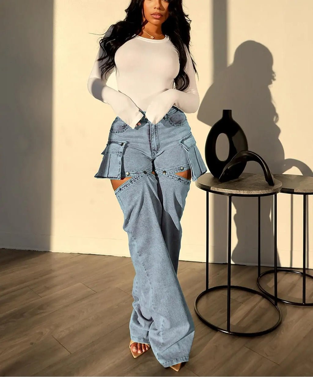 2025 New Design Women's Casual Cotton Stretch Washed Jeans Removable Denim Y2K Pants Multi-Pocket Shorts Trendy Trouser Legs