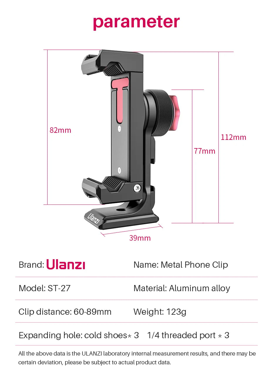 Ulanzi ST-27 Smartphone Tripod Mount with 3 Cold Shoes