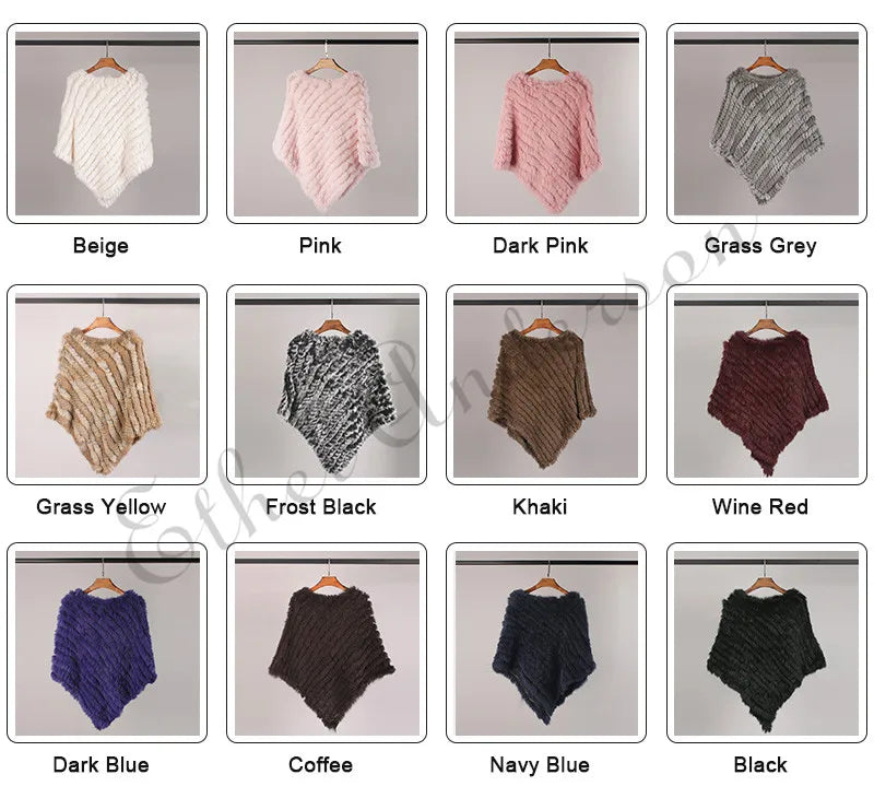 Women's Real Rabbit Fur Poncho Vest Natural Leather Winter Jacket Wrap Coat Shawl  Wedding Party Knitted Fur Vest Wholesale