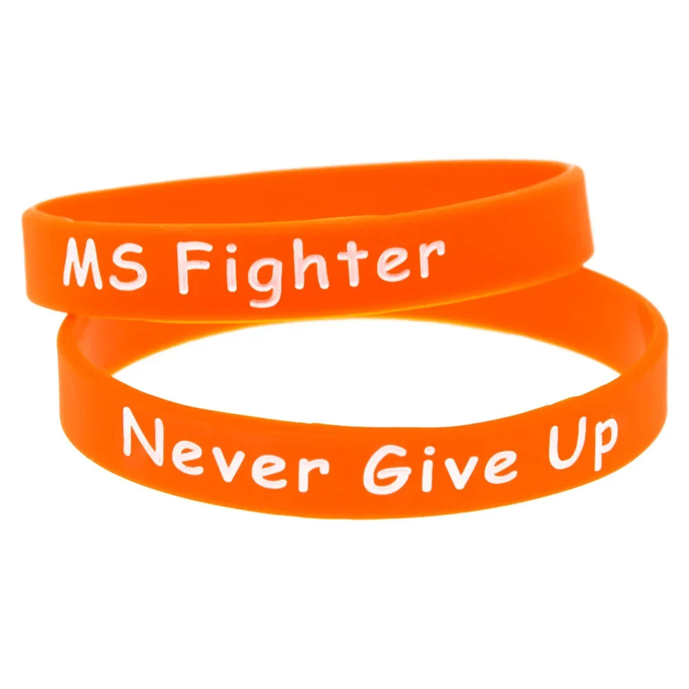 1 PC MS Fighter Never Give Up Silicone Wristband Orange Motivational Bracelet
