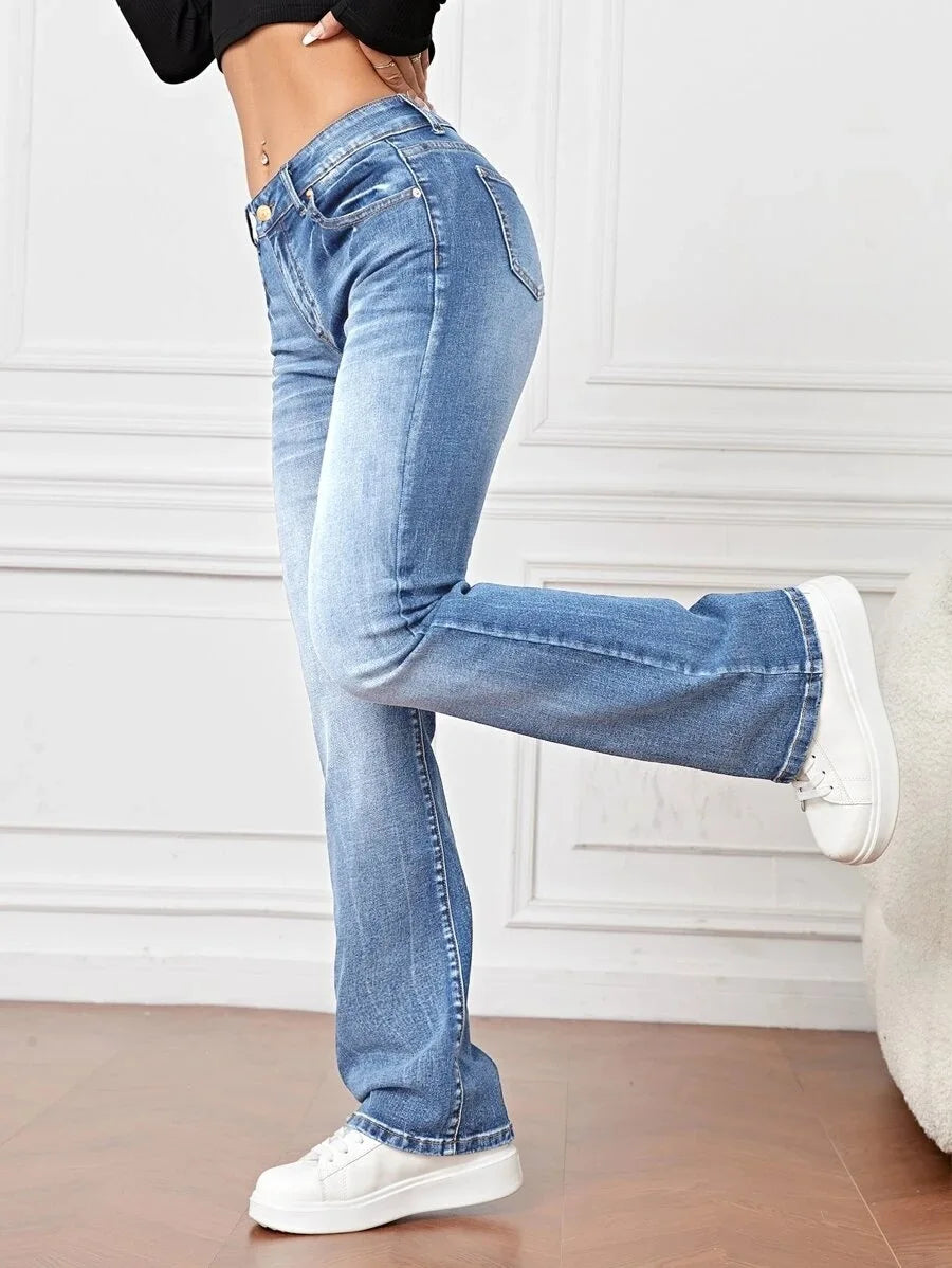 2025 Women's Spring and Summer New Slim-fit Casual Jeans High Waist Flared Anti-Wrinkle  Pants