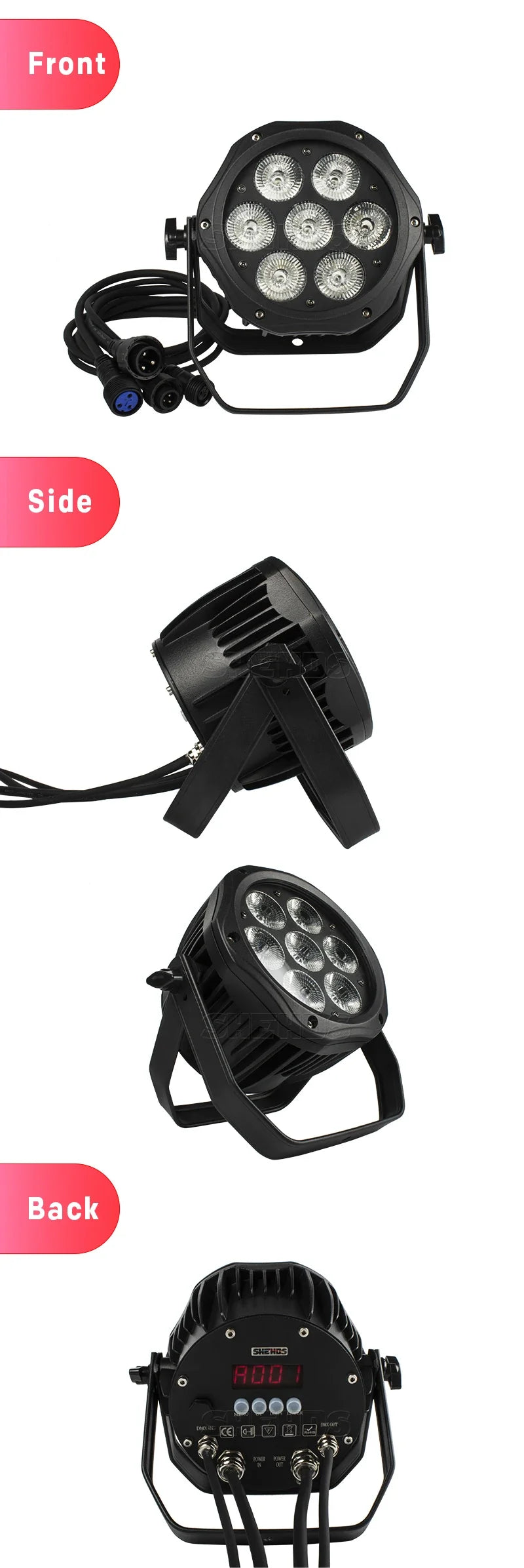 SHEHDS 7x18W RGBWA+UV LED PAR Stage Light, DMX, IP65