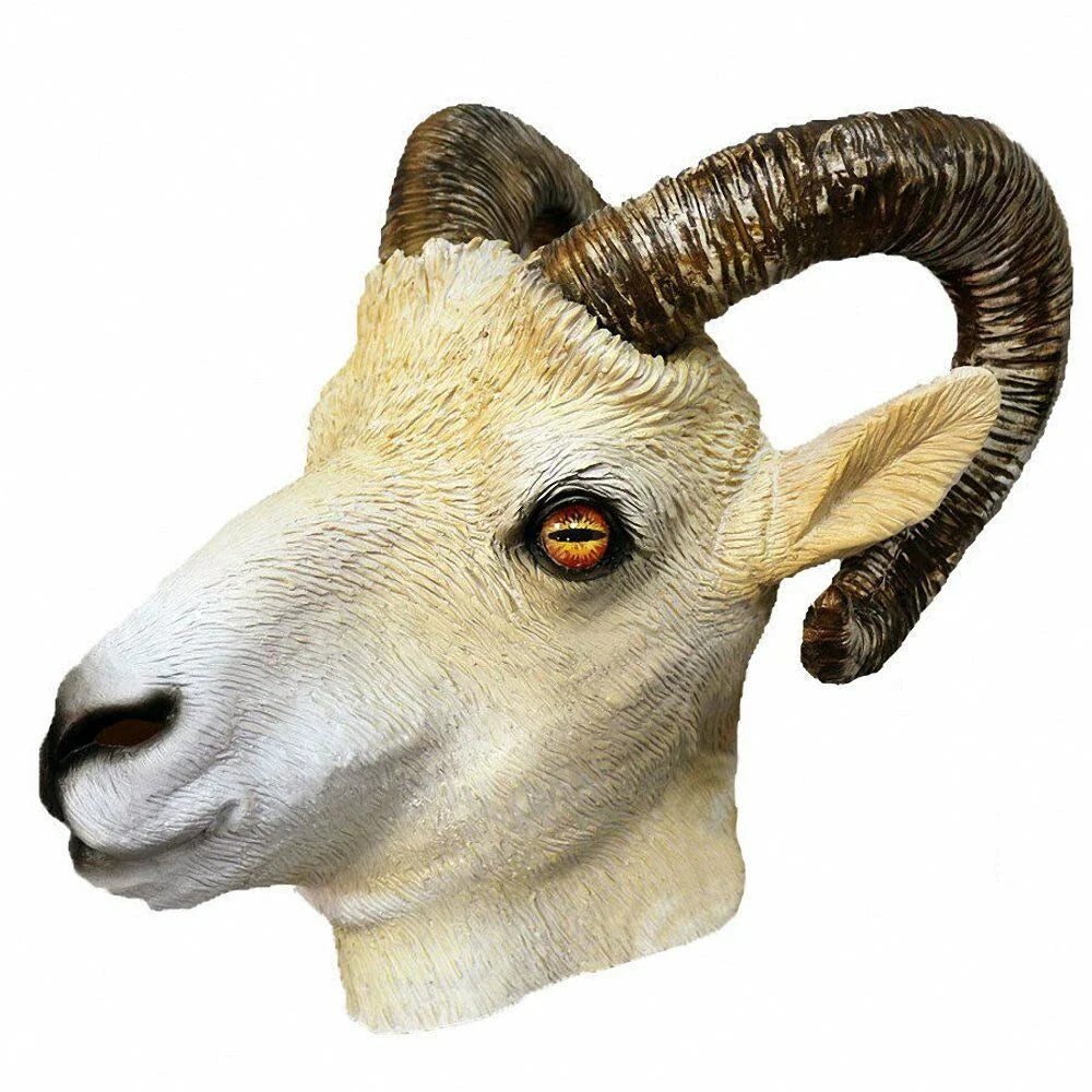 Adult Full-Head Latex Animal Mask, Goat, Sheep or Antelope