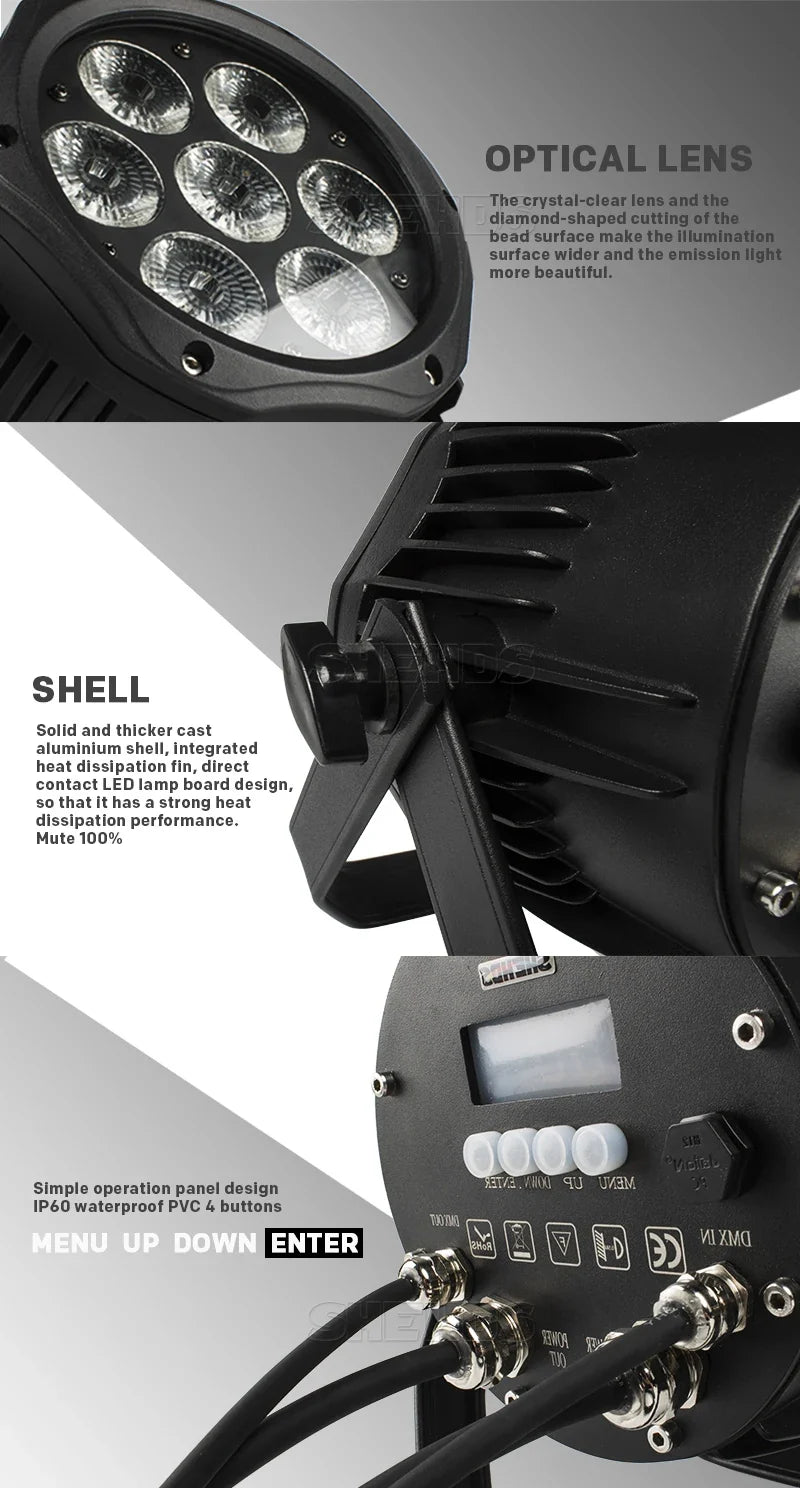 SHEHDS 7x18W RGBWA+UV LED PAR Stage Light, DMX, IP65