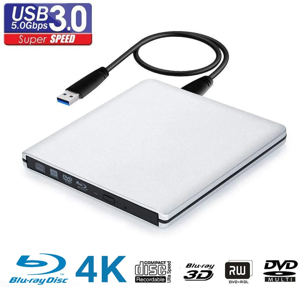 UHD 4K Blu-Ray Burner USB3.0 External Optical DVD Drive 3D Blu-Ray Player Recorder BD-RE/ROM Compatible with Windows/MAC OS