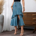 Latest Design Plus Size Women Jeans Skirt Silm Fit Mid Length Ruffle Denim Skirt for Women