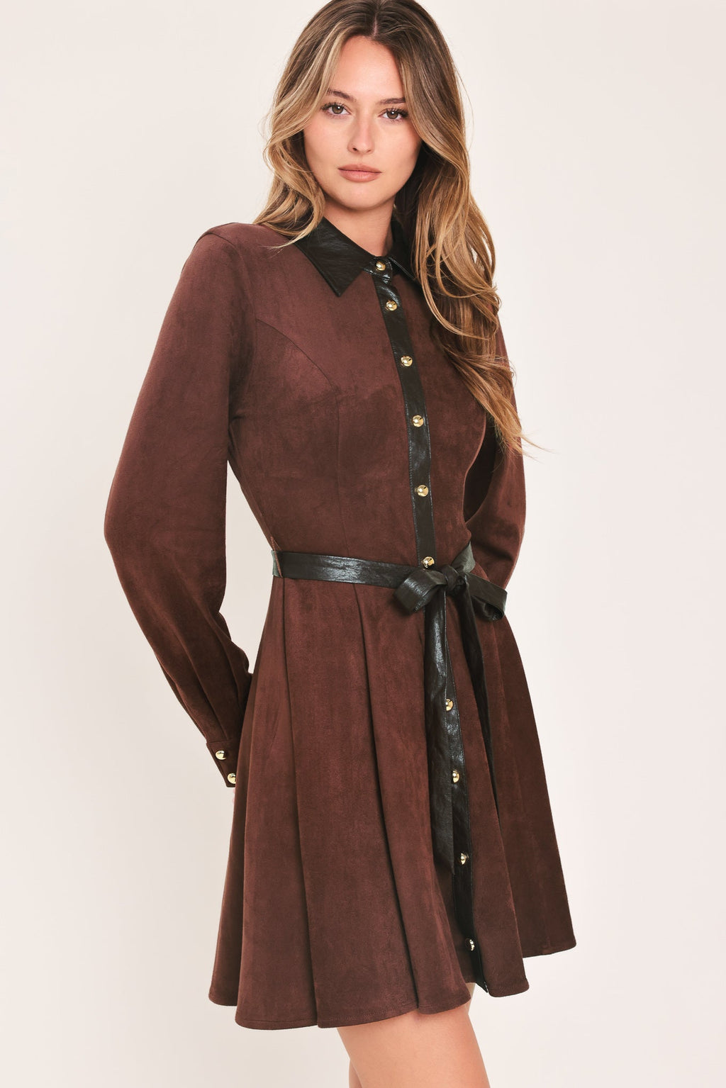 FALLING FOR YOU BURGUNDY FAUX SUEDE TIE-WAIST MINI DRESS