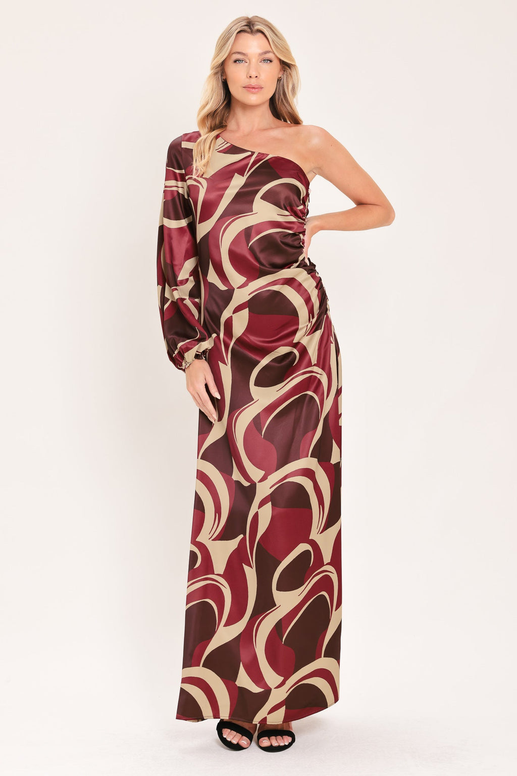 CABERNET SCULPTED WAVE WOVEN MAXI DRESS