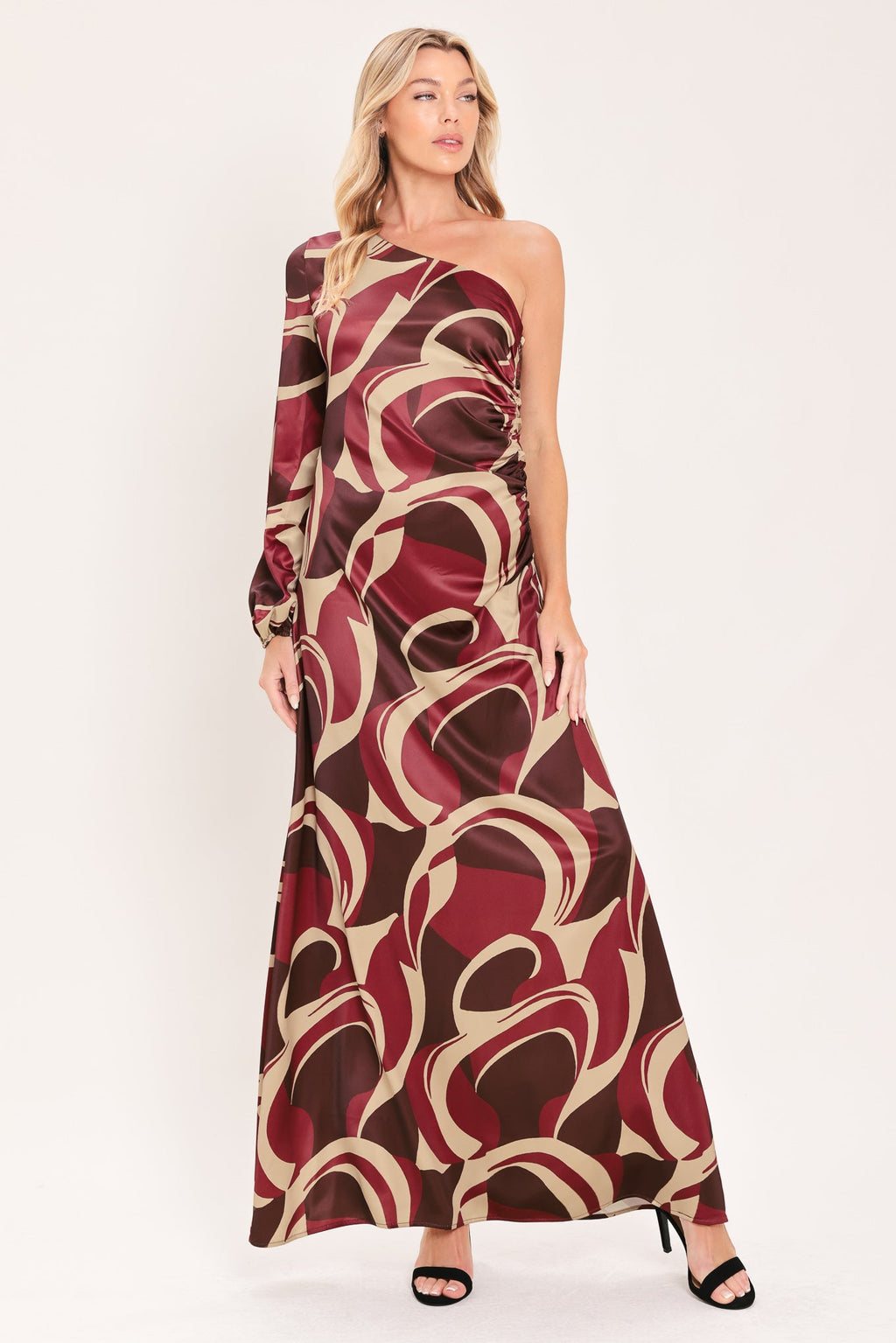CABERNET SCULPTED WAVE WOVEN MAXI DRESS