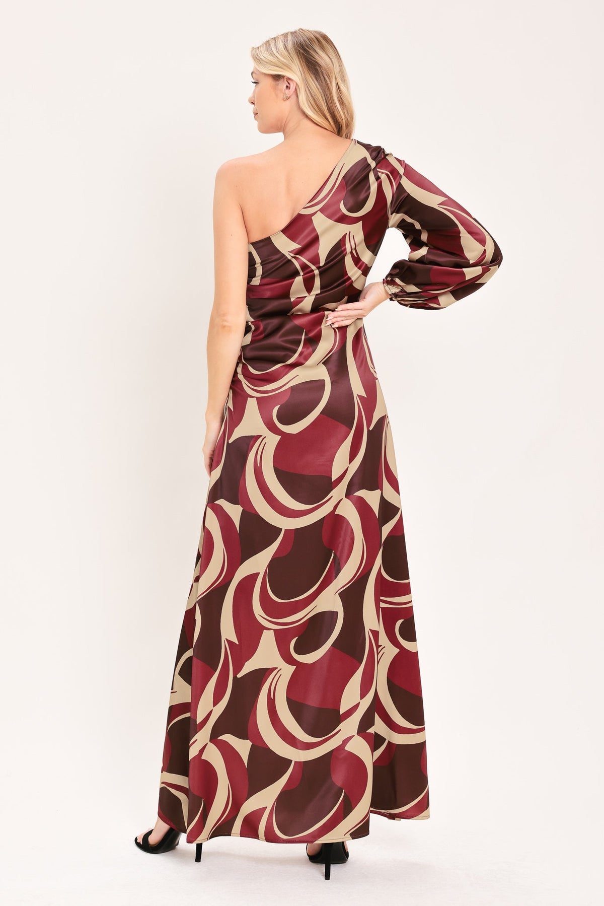 CABERNET SCULPTED WAVE WOVEN MAXI DRESS