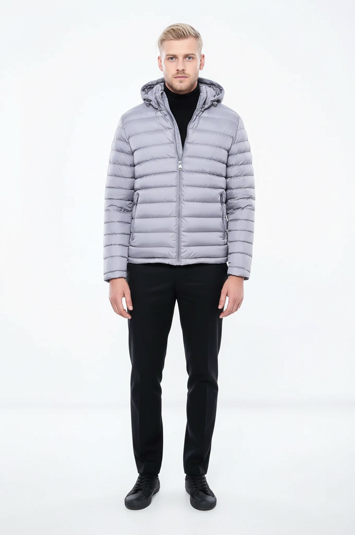 Hooded Quilted Grey Men Coat - Wessi