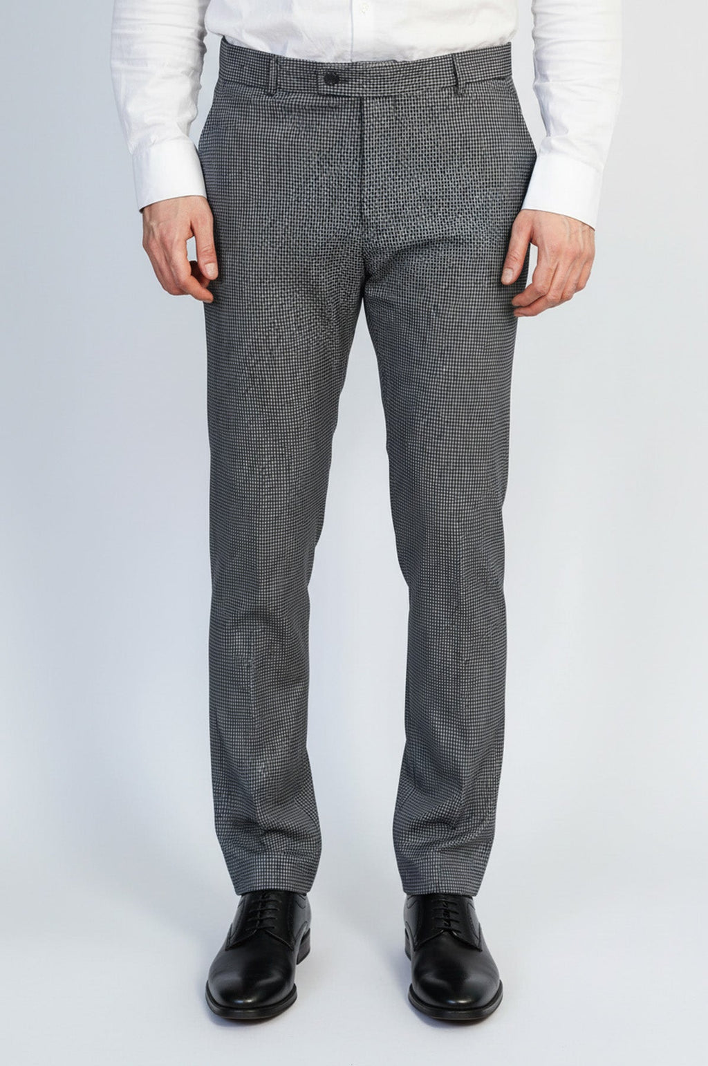 Black & Grey Micro-Patterned Fabric Trousers – Wessi