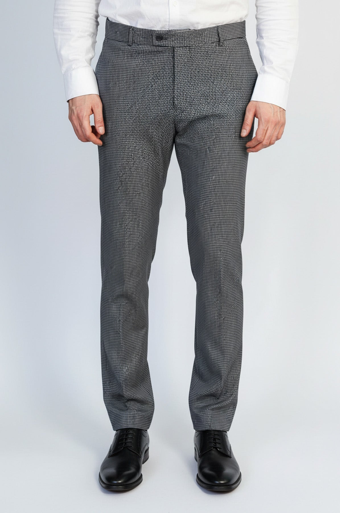 Black & Grey Micro-Patterned Fabric Trousers – Wessi
