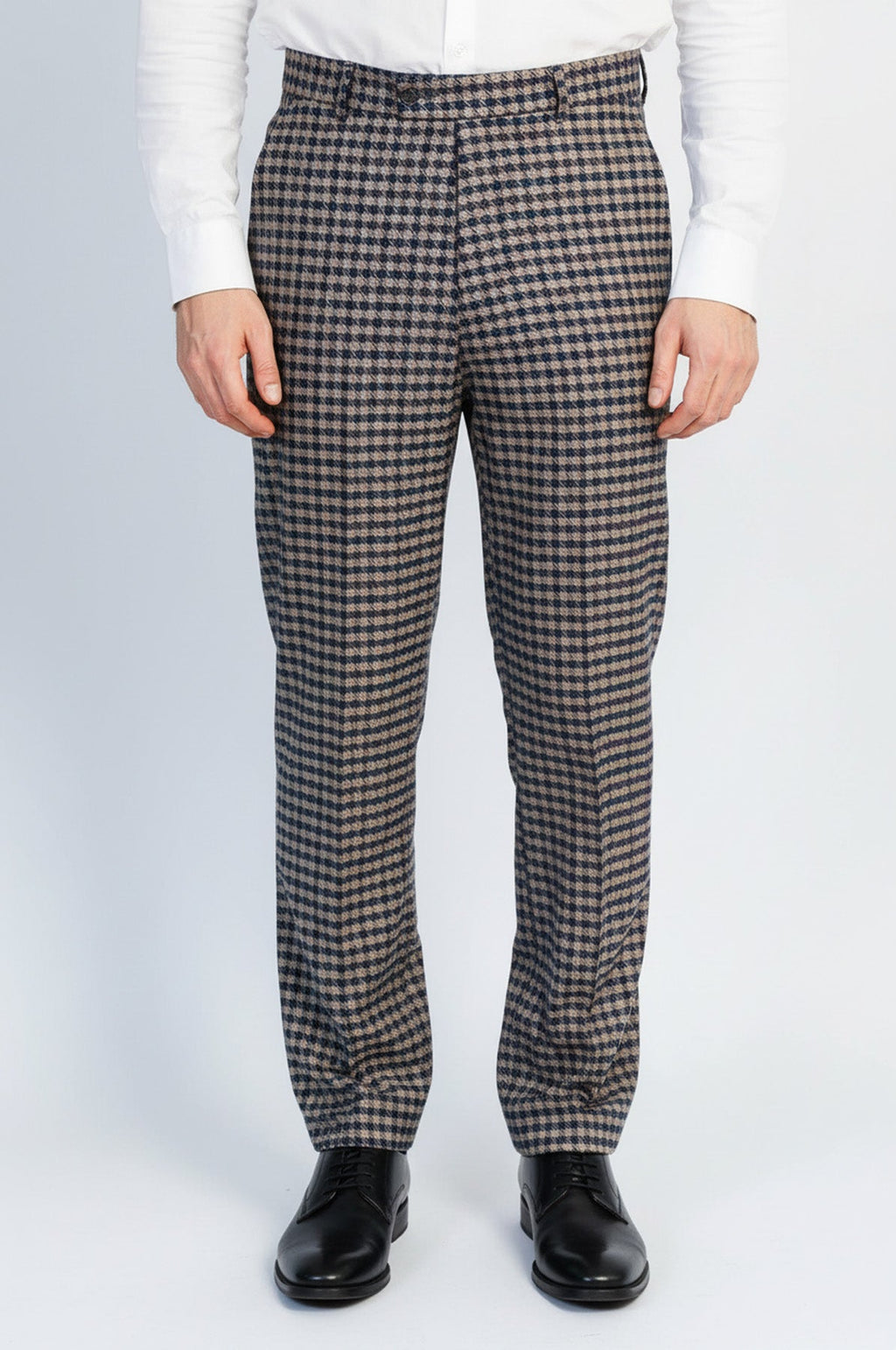 Navy Beige Checkered Fabric Trousers – Wessi