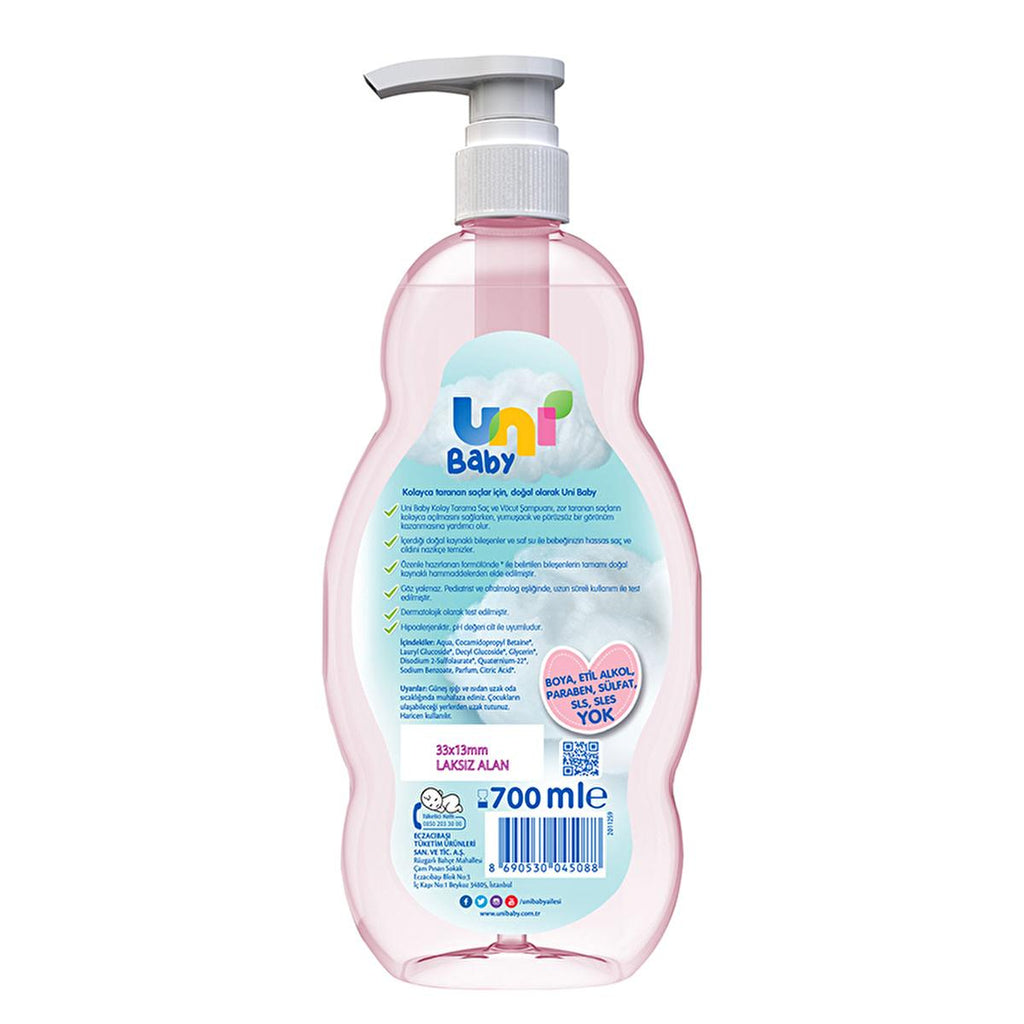 Uni Baby Easy Combing Hair and Body Shampoo - Gentle Detangling Baby Shampoo 700ml