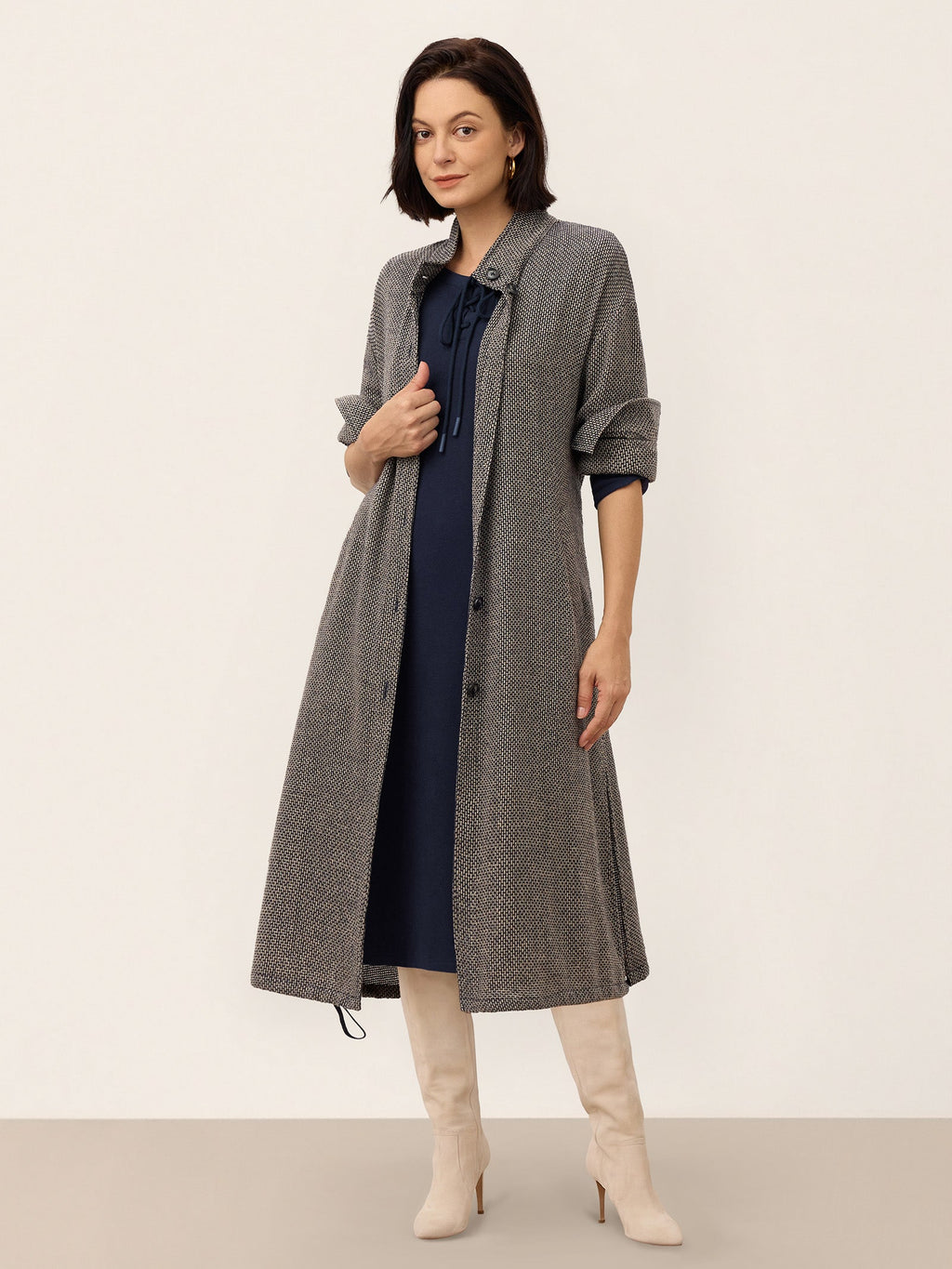 Linen Yarn Dyed Check Belted Long Coat BELLADONNA