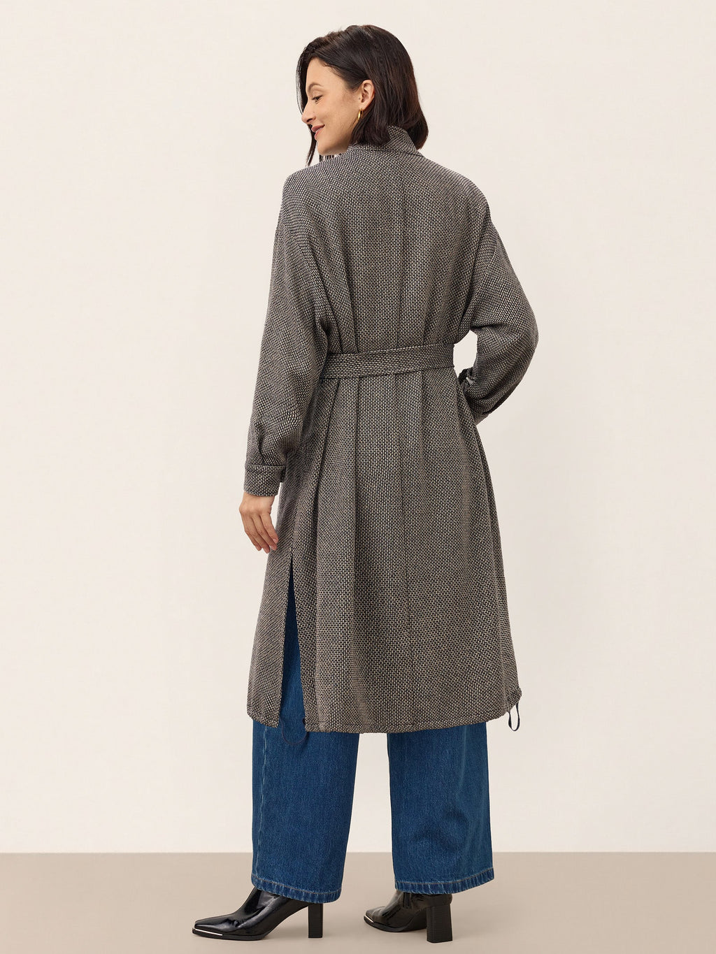 Linen Yarn Dyed Check Belted Long Coat BELLADONNA