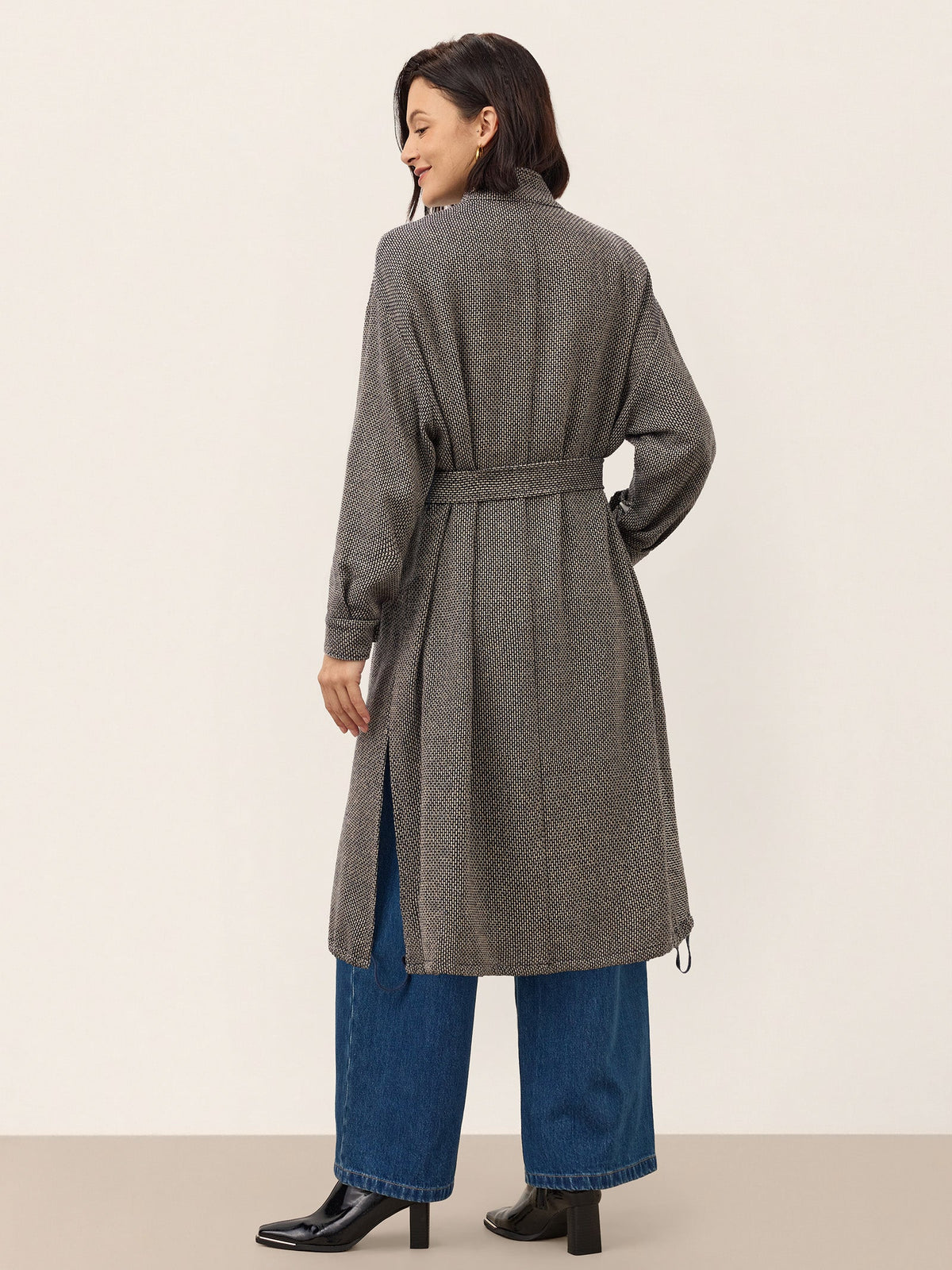 Linen Yarn Dyed Check Belted Long Coat BELLADONNA