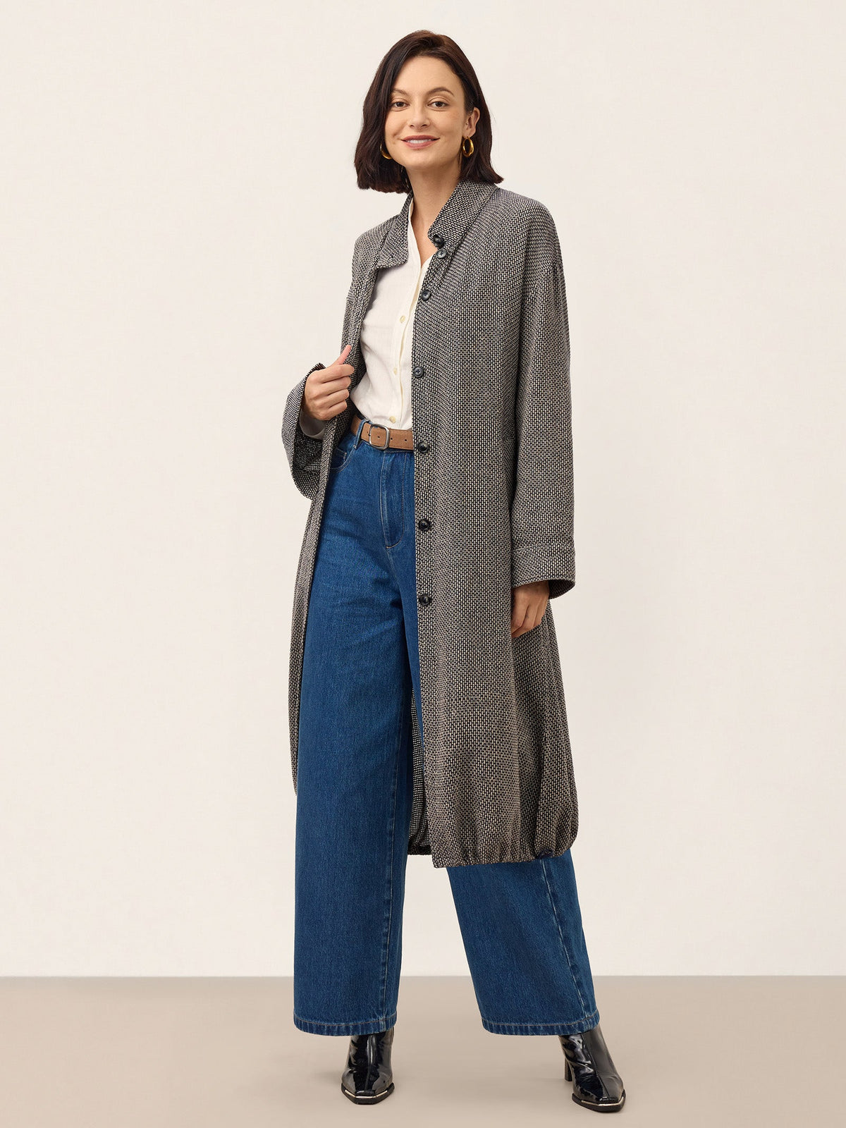 Linen Yarn Dyed Check Belted Long Coat BELLADONNA