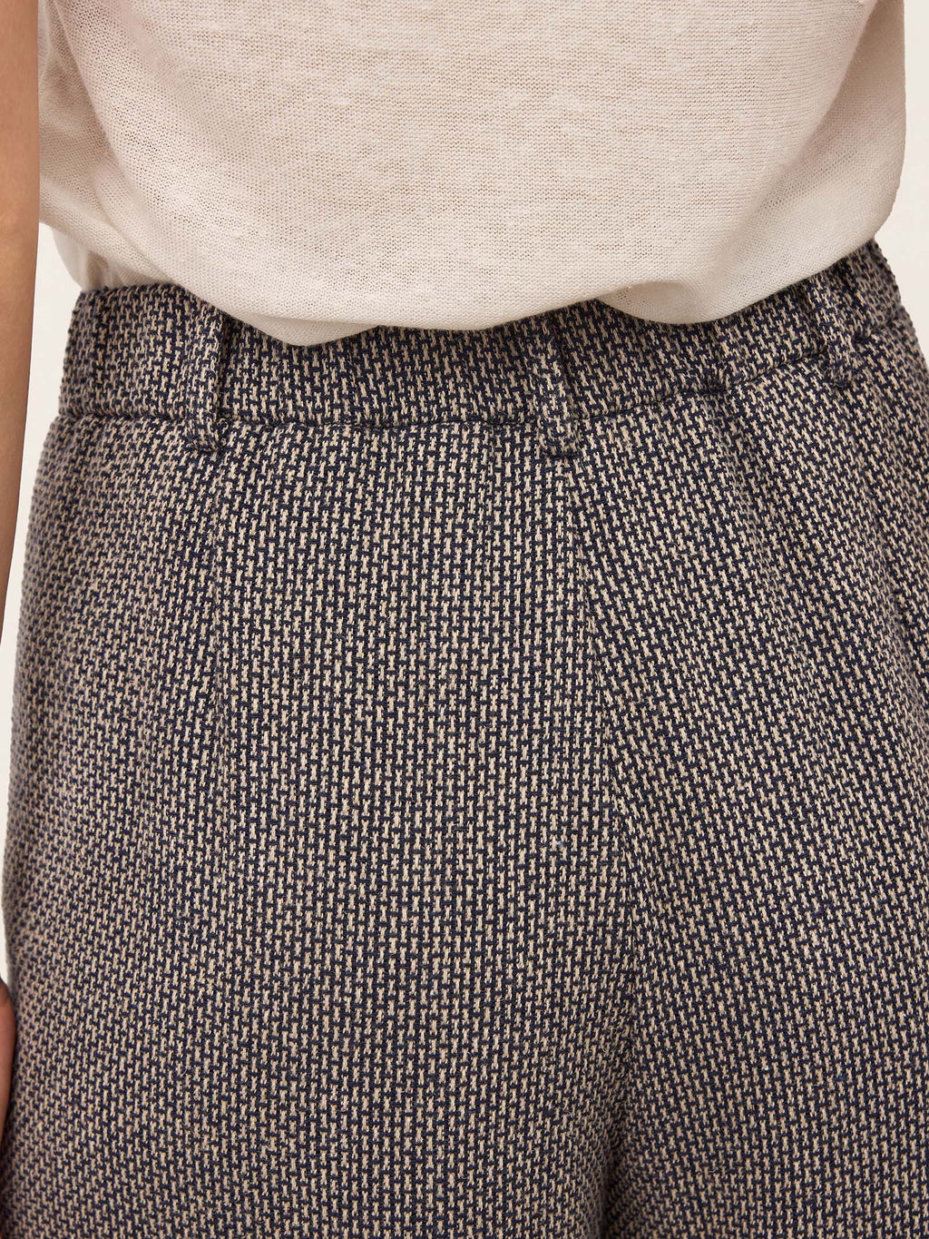 Linen Yarn Dyed Check Pleated Wide Leg Pants DELARA
