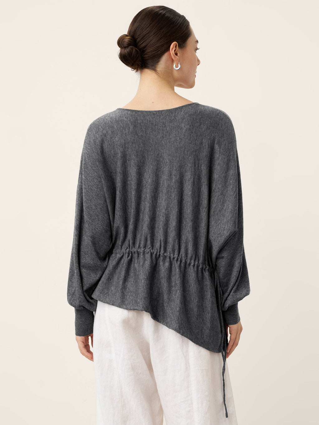 Merino Wool Asymmetric Drawstring Hem Loose Top WREN