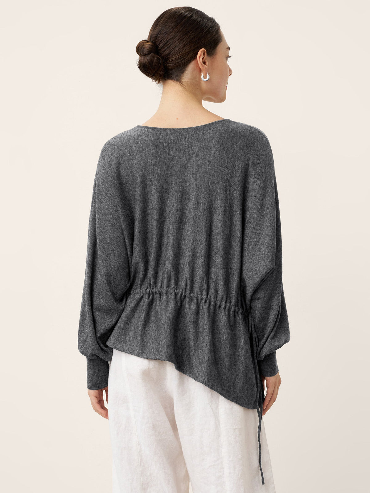 Merino Wool Asymmetric Drawstring Hem Loose Top WREN