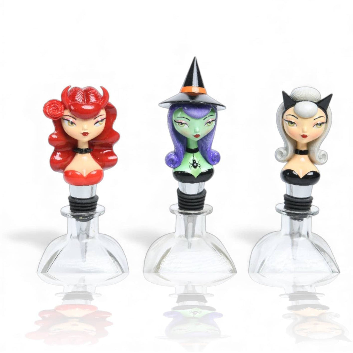 3 Assorted Ghoulish Girly Wine Stoppers Set | Miss Fluff December Diamonds
