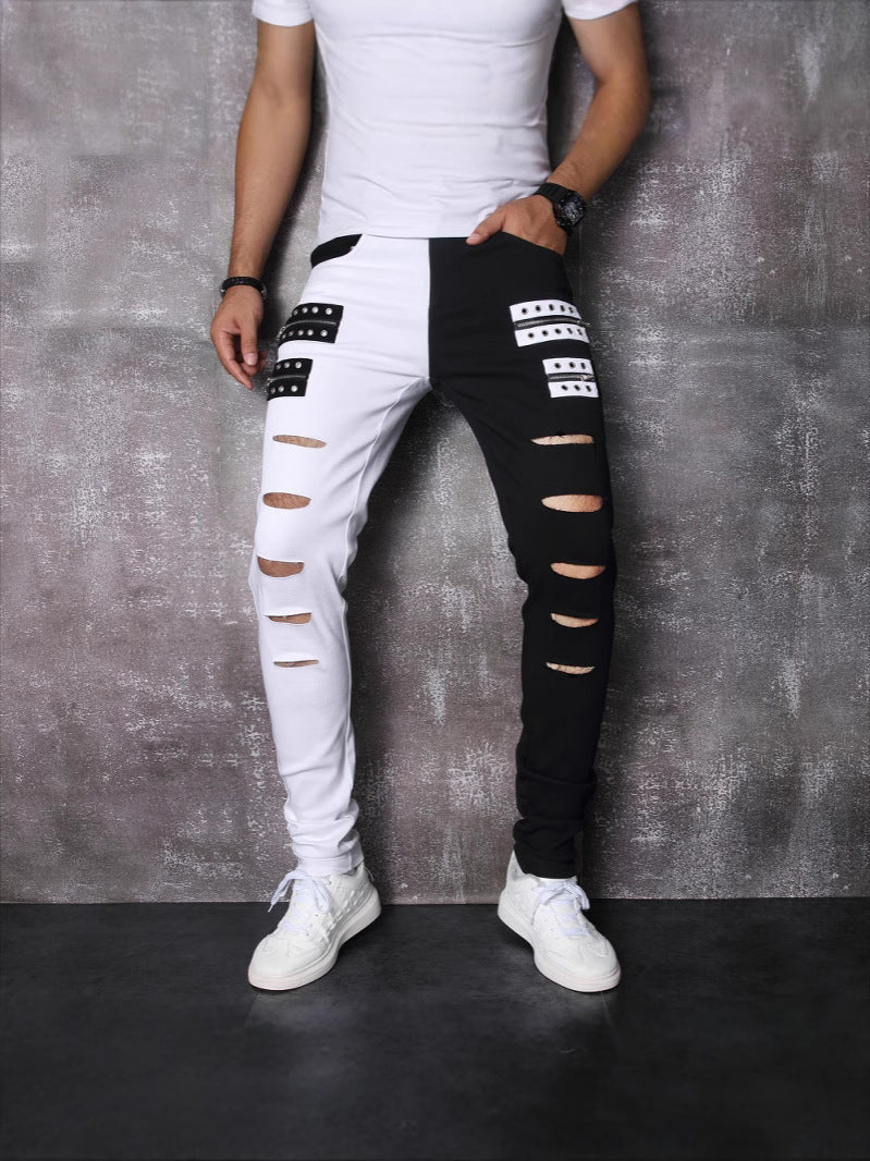 New Patchwork Jeans 2025 Spring & Fall Fashion Trendy Men's High Elastic Slim Men's Jeans Multi-Color Patchwork Black