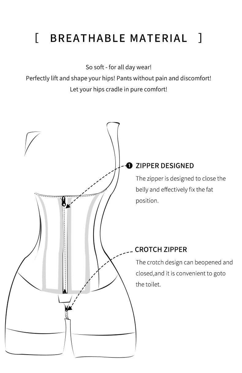 Women’s Waist-Shaping Bodysuit with Zipper and Steel Boning