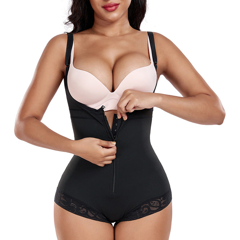 Women’s Thin Spandex Button-and-Zipper Shaping Bodysuit - 1079