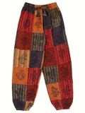 New European and American Cross-Border Women's Pants, High-Waisted Drawstring Cropped Pants, Elastic Waist, Cuffed Ankles, Vintage Print Pants