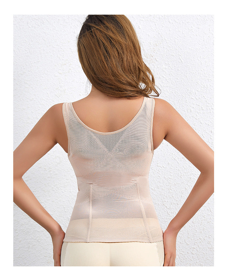 Buttoned Polyester Shaping Top - Black or Apricot, S-3XL