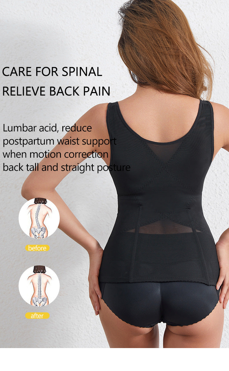 Buttoned Polyester Shaping Top - Black or Apricot, S-3XL