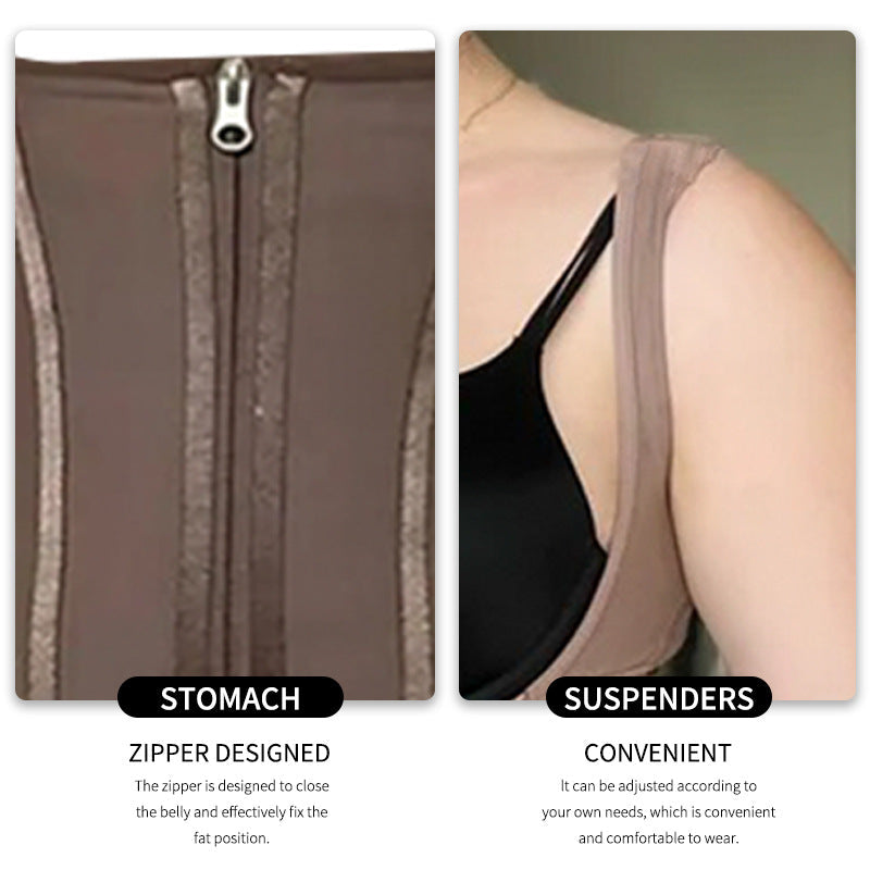 Women’s Waist-Shaping Bodysuit with Zipper and Steel Boning