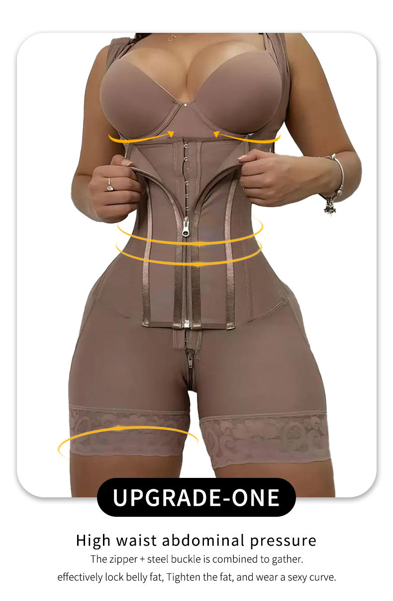 Women’s Waist-Shaping Bodysuit with Zipper and Steel Boning