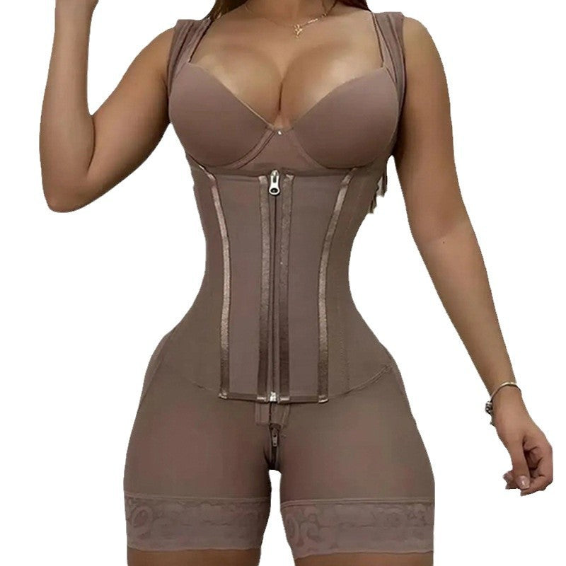 Women’s Waist-Shaping Bodysuit with Zipper and Steel Boning