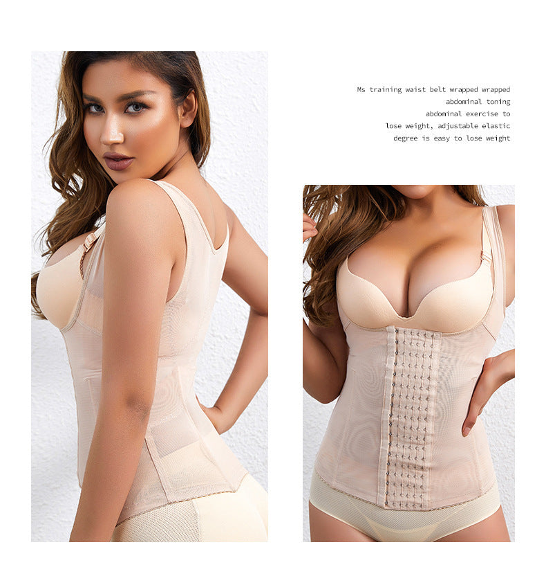 Buttoned Polyester Shaping Top - Black or Apricot, S-3XL