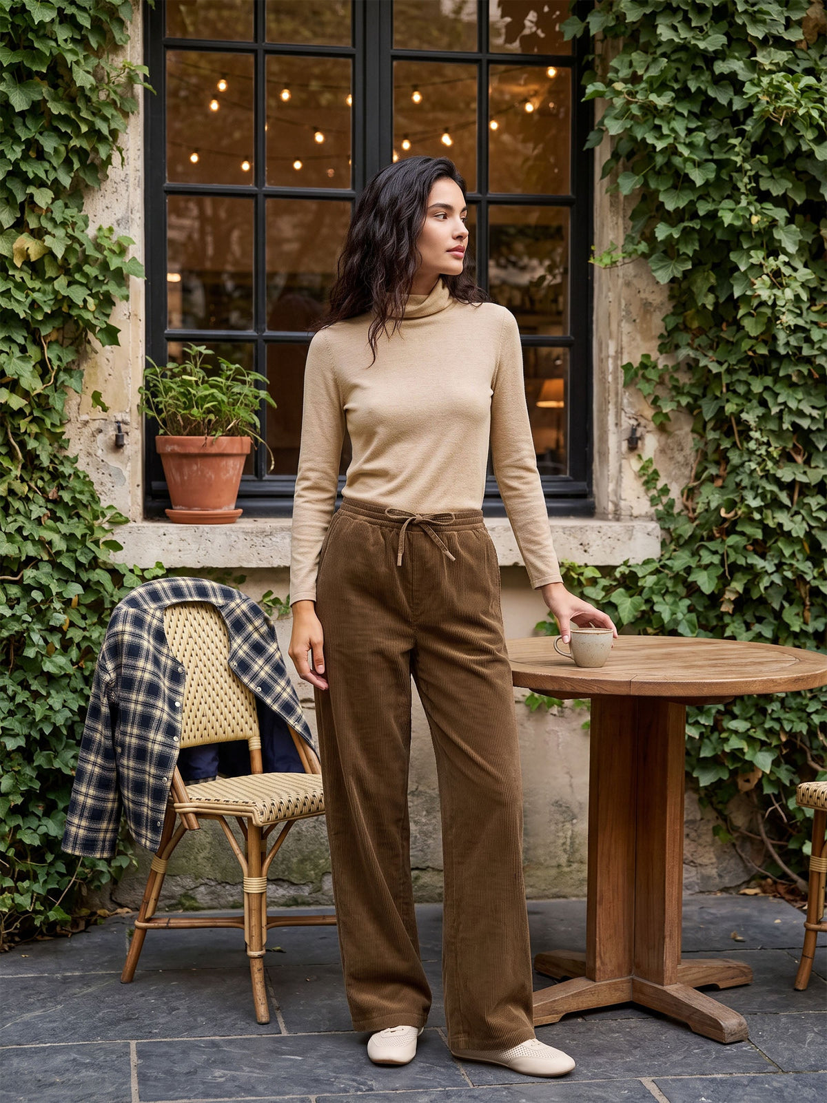 Cotton Corduroy Drawstring Waist Straight Leg Pants ALORA