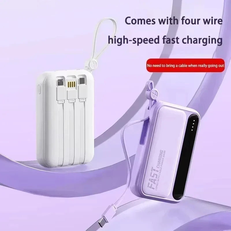 Lenovo Fast Charging Mini Battery Pack 50000mAh Power Bank with 4 Built-in Type C Cables for iPhone Samsung Android Devices
